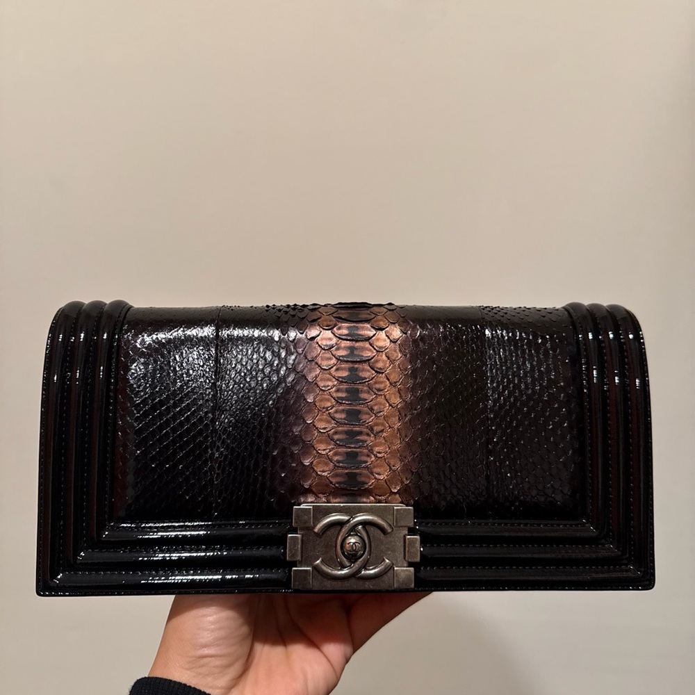CHANEL Python Patent Boy Clutch